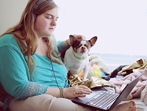 Autistic woman using the computer