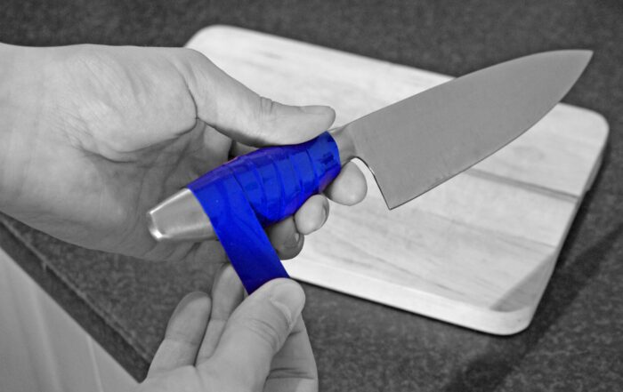 Blue Grip Strip on Kitchen Knife