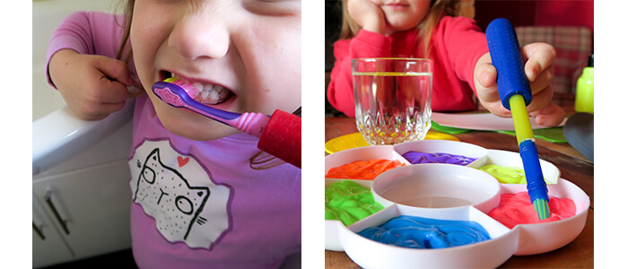 children-s-cutlery-grips-on-paintbrush-and-toothbrush-in-use