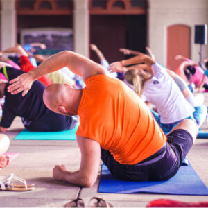 Group doing yoga stretches 