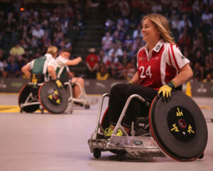 Women in wheelchair playing sports