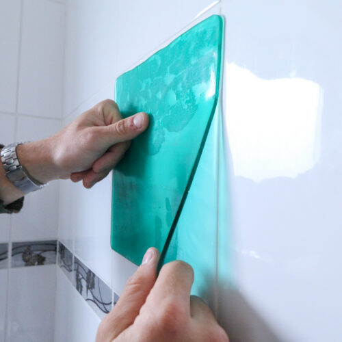 T-EG-2 Green Extreme Mat Being Applied to Tiled Wall-3