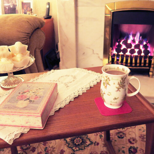 Red Square Coaster-Application mug-Living Room Background 5