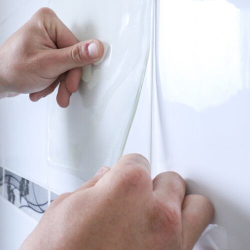 T-EG-1 Clear Extreme Mat Being Applied to Tiled Wall-6