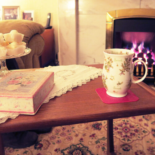 Red Square Coaster-Application mug-Living Room Background 6