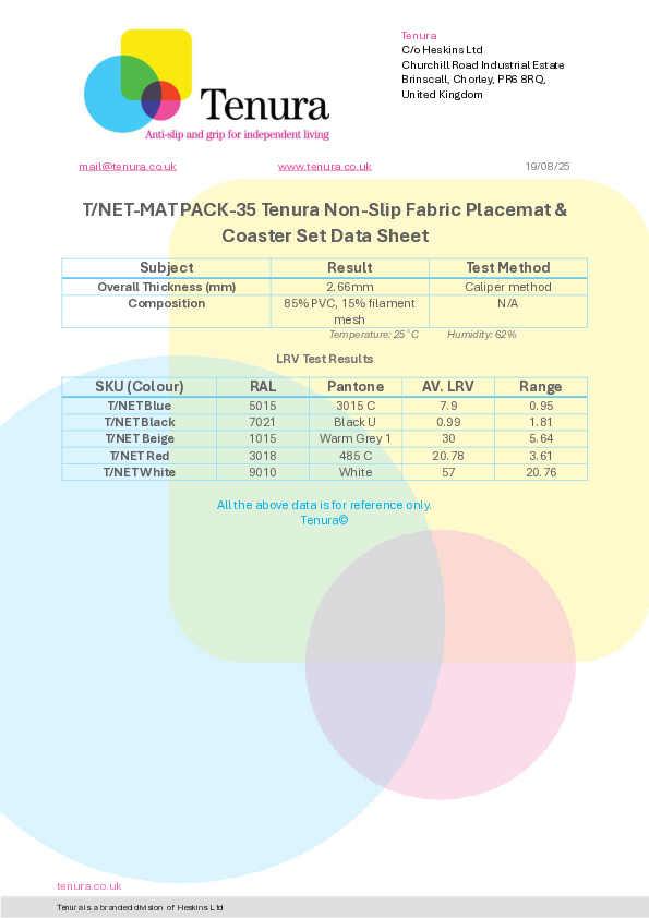 T-NET-MAT PACK-35 Tenura Non-Slip Fabric Placemat & Coaster Set Data Sheet.pdf